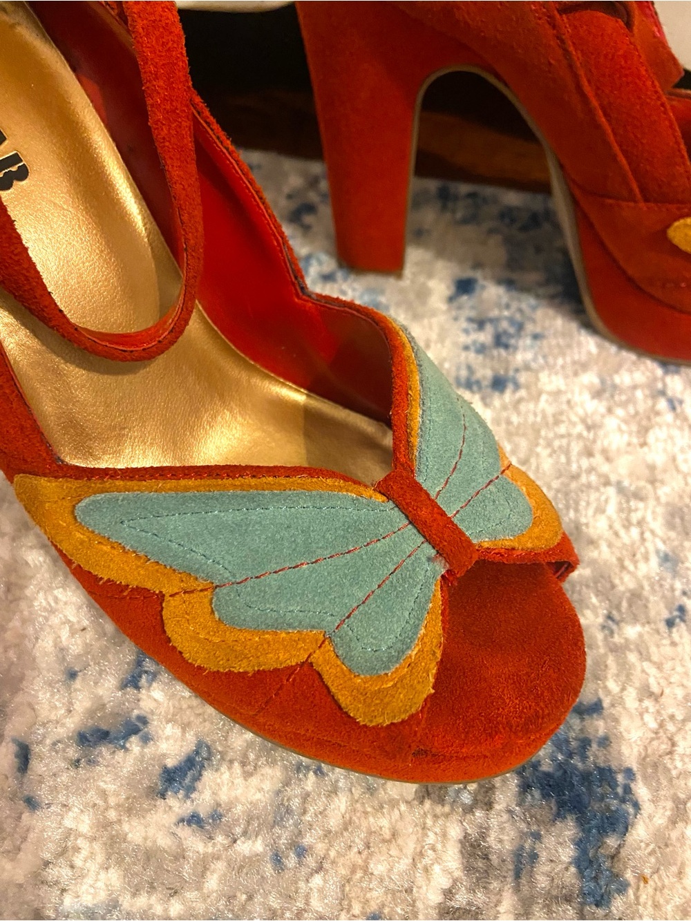 Vintage Inspired 7.5 Suede Butterfly Strap Heels